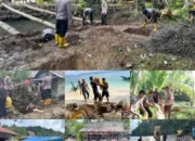 Brimob Maluku Utara Bersama Warga Bangun Jembatan Desa Salube